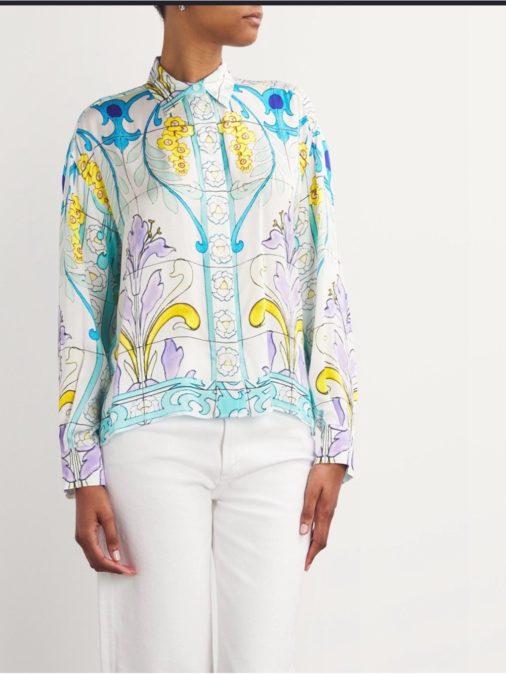 Brand New! Maje Pastel Floral-Print Silk Button-Up Blouse